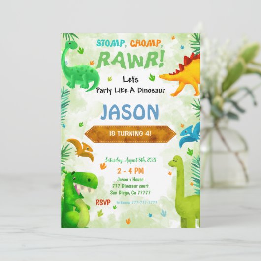 Invitation Dinosaur fête d'anniversaire (Debout devant)