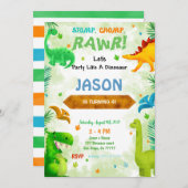Invitation Dinosaur fête d'anniversaire (Devant / Derrière)