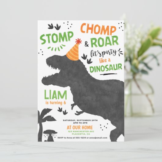 Invitation Dinosaur fête d'anniversaire (Debout devant)