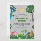 Invitation Dinosaur fête d'anniversaire premier anniversaire  (Devant)