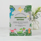 Invitation Dinosaur fête d'anniversaire premier anniversaire  (Debout devant)