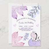 Invitation Dinosaur fête d'anniversaire rose pourpre (Devant)