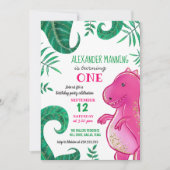 Invitation Dinosaur fête d'anniversaire | Rose T-Rex mignon (Devant)