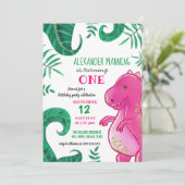 Invitation Dinosaur fête d'anniversaire | Rose T-Rex mignon (Debout devant)