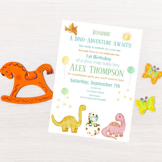 Invitation Dinosaur fête premier anniversaire