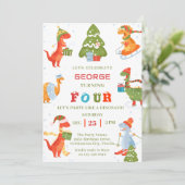 Invitation Dinosaur Fêtes d'hiver Noël fête d'anniversaire (Debout devant)