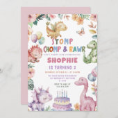 Invitation Dinosaur Fille Dino fête d'anniversaire (Devant / Derrière)