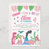 Invitation Dinosaur fille rose Anniversaire (Devant / Derrière)