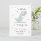 Invitation Dinosaur Fille Rose Bleu Lila fête d'anniversaire (Debout devant)