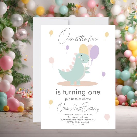 Invitation Dinosaur Fille Rose Bleu Lilac fête d'anniversaire
