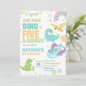 Invitation Dinosaur Five-A-Saurus 5th Birthday Party Pastel (Debout devant)