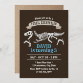 Invitation Dinosaur Fossil Excavation Garçons fête d'annivers (Devant / Derrière)