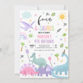 Invitation Dinosaur Four-A-Saurs Pink 4ème anniversaire (Devant)