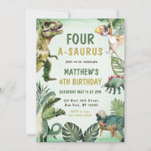 Invitation Dinosaur Four-A-Saurus 4e fête d'anniversaire (Devant)