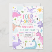 Invitation Dinosaur Four-A-Saurus 4e fête d'anniversaire (Devant)