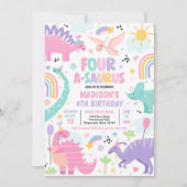 Invitation Dinosaur Four-A-Saurus 4e fête d'anniversaire (Devant)