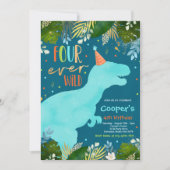 Invitation Dinosaur Four Ever Wild Boy Dinosaur 4e anniversai (Devant)