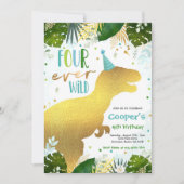 Invitation Dinosaur Four Ever Wild Boy Dinosaur 4e anniversai (Devant)