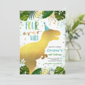 Invitation Dinosaur Four Ever Wild Boy Dinosaur 4e anniversai (Debout devant)