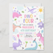 Invitation Dinosaur Four Rose T-Rex 4ème anniversaire (Devant)