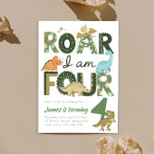Invitation Dinosaur Fourth Birthday Invite, Roar I'm Four