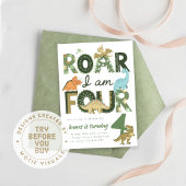 Invitation Dinosaur Fourth Birthday Invite, Roar I'm Four