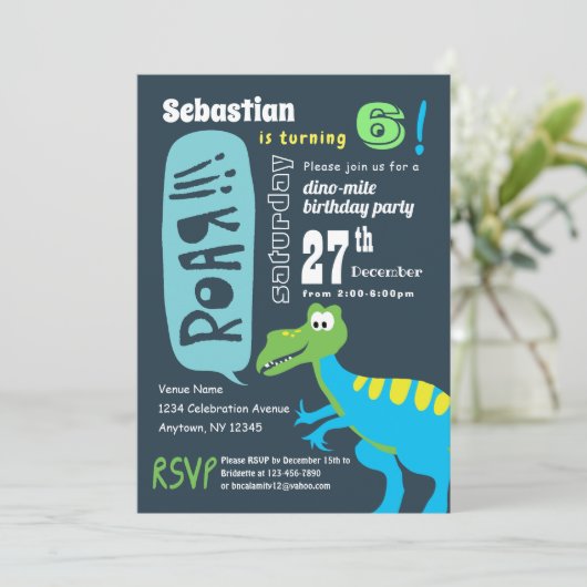 Invitation Dinosaur Fun Birthday Party, Boys Dino Mite (Debout devant)