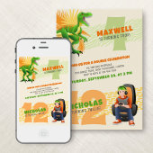 Invitation Dinosaur Gamer Joint Double Anniversaire Invitatio