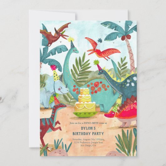 Invitation Dinosaur garçon fête d'anniversaire (Devant)