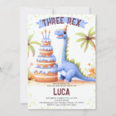 Invitation Dinosaur Gâteau Trois Rex Aquarelle Garçon Anniver (Devant)