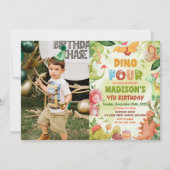 Invitation Dinosaur Green Dino Quatre 4e anniversaire Photo (Devant)