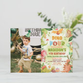 Invitation Dinosaur Green Dino Quatre 4e anniversaire Photo (Debout devant)