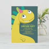 Invitation Dinosaur Green Fun mignon Enfants simples 1er anni (Debout devant)