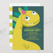 Invitation Dinosaur Green Fun mignon Enfants simples 1er anni (Devant / Derrière)