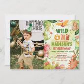 Invitation Dinosaur Green Wild Un 1er anniversaire Photo (Devant)