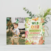 Invitation Dinosaur Green Wild Un 1er anniversaire Photo (Debout devant)
