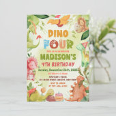 Invitation Dinosaur Greenery Dino Four T Rex 4th Birthday (Debout devant)