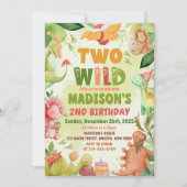 Invitation Dinosaur Greenery Two Wild 2nd Birthday Party (Devant)