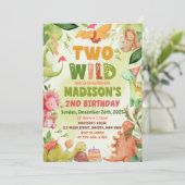 Invitation Dinosaur Greenery Two Wild 2nd Birthday Party (Debout devant)