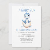 Invitation Dinosaur Hatching Bientôt Baby shower Garçon bleu (Devant)