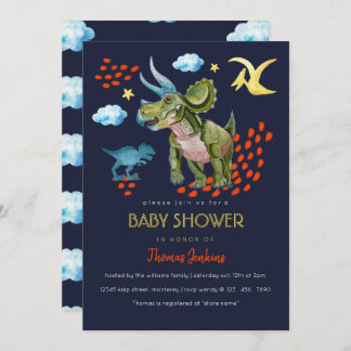 Invitation Dinosaur in watercolor Baby Shower invite
