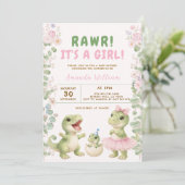 Invitation Dinosaur It's a Girl Dinosaur Baby Shower (Debout devant)