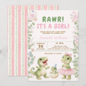 Invitation Dinosaur It's a Girl Dinosaur Baby Shower (Devant / Derrière)