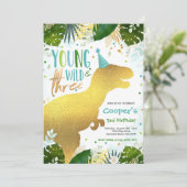 Invitation Dinosaur Jeune Sauvage Et Trois Dinosaures Anniver (Debout devant)