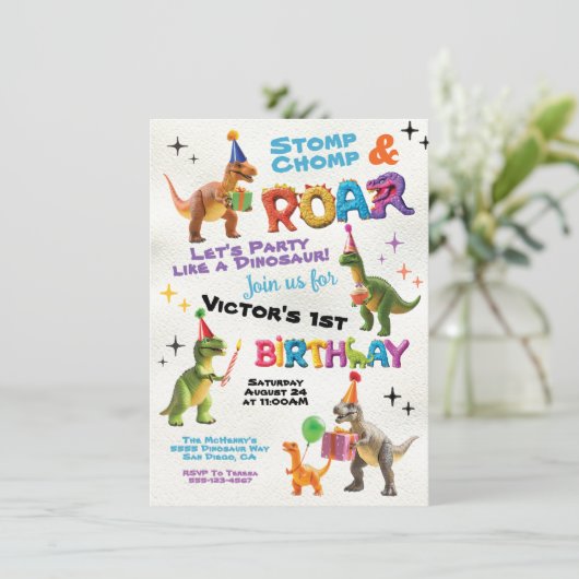 Invitation Dinosaur Jouet fête d'anniversaire (Debout devant)