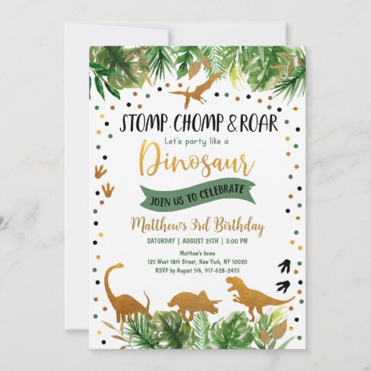 Invitation Dinosaur Jour de la verdure (Devant)