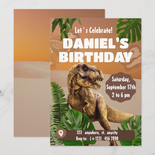 Invitation Dinosaur Jungle Anniversaires de enfants cadeaux (Devant / Derrière)