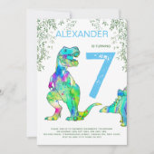 Invitation Dinosaur jungle fête d'anniversaire bleu (Devant)