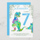 Invitation Dinosaur jungle fête d'anniversaire bleu (Devant / Derrière)