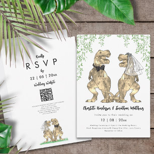 Invitation Dinosaur Mariage T-Rex Marié et Groom QR Code
